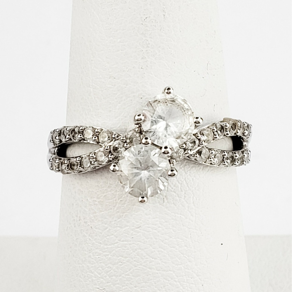 SUN Ring Sterling Silver 925 Size 7‎ Clear Sapphire Infinity Cross Bypass Stone